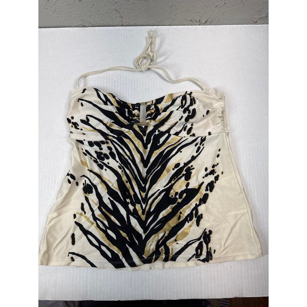 Jaclyn Smith Collection Black & Gold Zebra Halter Tank Top Womens‎ Size 6